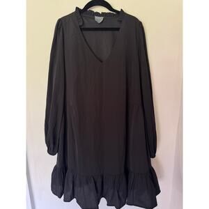 Arula Black Chiffon Fully lined ruffle hem v-neck above knee length dress / X